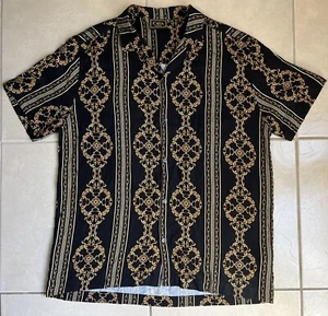 Casa Moda Men’s Woven Shirt Baroque Pattern Black/Gold Sz L Rayon Short Sleeves - Picture 1 of 11