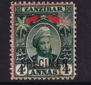 ZANZIBAR-1896 4a Myrtle-Green specimen overprint Sg164s MOUNTED MINT (Part gum) - Picture 1 of 2