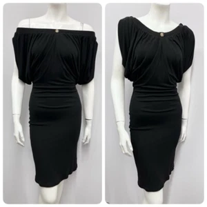 Roberto Cavalli Dress NWT Black Stretch Jersey Sexy Crystal Logo Size 38 XS - Picture 1 of 15