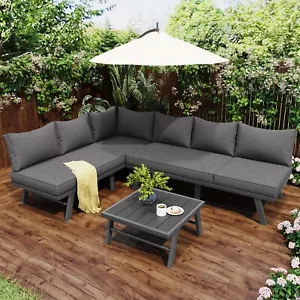 Gartenmöbel 5-6 Personen Metall Lounge Sitzgruppe Sitzgarnitur Ecksofa Tisch - Bild 1 von 12