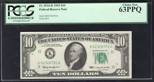 FR. 2016-K 1963 $10 FRN FEDERAL RESERVE NOTE DALLAS, TX PCGS UNCIRCULATED-63PPQ - Picture 1 of 2