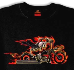 Motorcycle Skeleton Boy T-shirt Flaming Black New Short Sleeve 12mon 18mon 2T - Picture 1 of 4