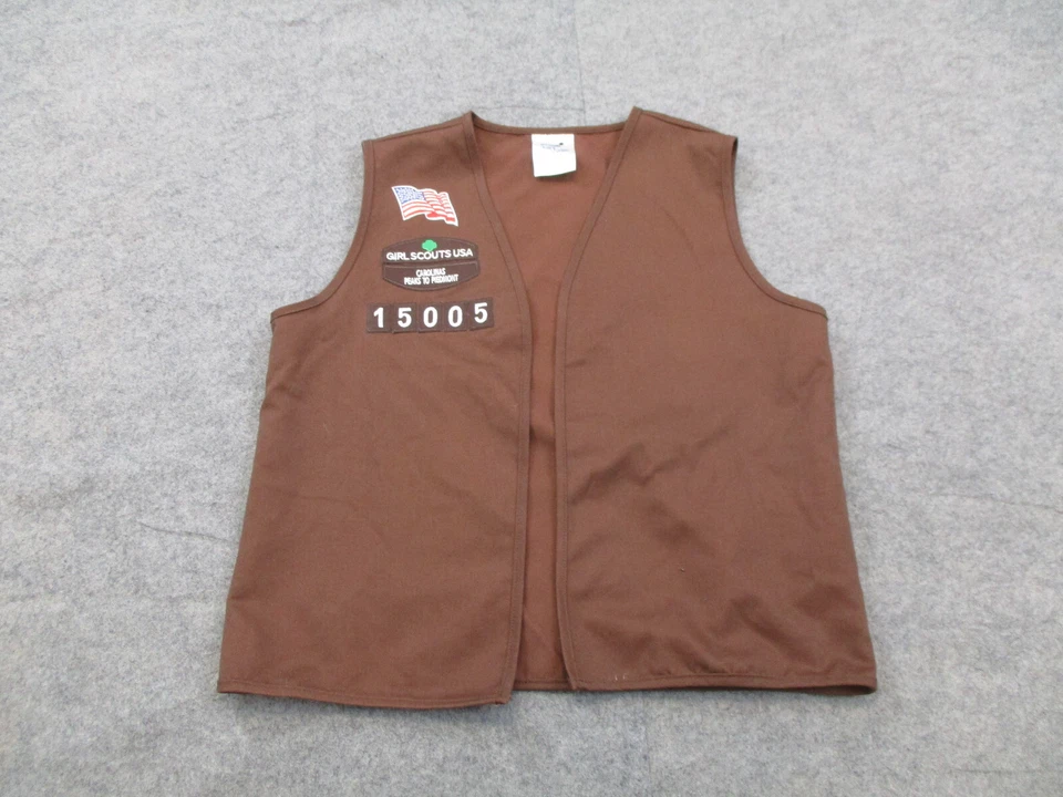 Girl Scouts Vest Girls Large 14/16 Brown Uniform Badge Made in USA Camping - Image 1 of 4