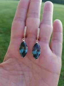 4 Ct Simulated Cut London Blue Topaz Drop Dangle Earrings 14K Yellow Gold Plated - Picture 1 of 7