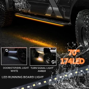 70 Inch Side Running Board LED Light Strips - Amber Turn Signal DRL Courtesy - Picture 1 of 5