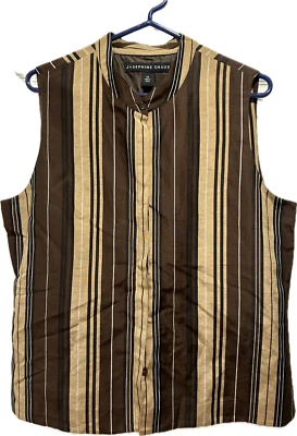 Josephine Chaus Talla 14 Marrón Vertical Rayas Blusa Chaleco Completamente Forrado Sin Cuello Foto 1 de 4