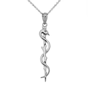 925 Plata de ley Medicina de Asclepio Símbolo Collar colgante 16" 18" 20" 22" - Imagen 1 de 3