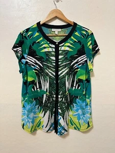 Dana Buchman Womans Floral Top Sz XL Tropical Travel Beachy Hawaiian Resort - Picture 1 of 11