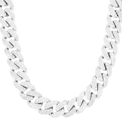 Men's Iced 18mm Miami Cuban Chain 30ct Silver Finish Choker 18-24'' Necklace - Image 1 of 3