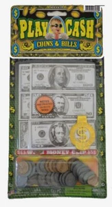 Play Money Cash Clip 80 Bills and 40 Coins Kids Pretend Toy - Picture 1 of 3