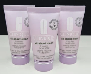 Clinique all about Clean Foaming Facial Soap VERY DRY - 1oz (lot of 3) - NEW - Picture 1 of 7