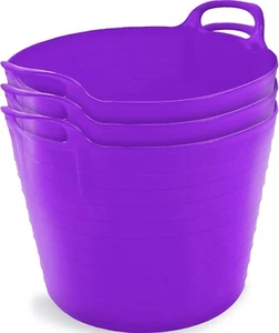3 x 42 Litre Large Flexi Tub Home Garden Flexible Storage Colour Bucket Basket - Picture 1 of 7