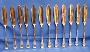 Antico coltello da pesce placcato argento. Sheffield. EPNS Super A 90 lotto di 12 - Foto 1 di 4
