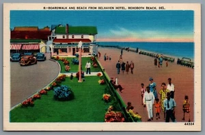Postcard Rehoboth Beach DE c1950 Boardwalk and Beach from Belhaven Hotel - Picture 1 of 2