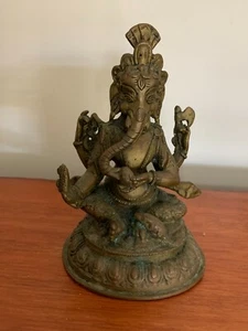 Vintage Indian Cast Brass Hindu Ganesha Elephant God-Hindu-Religious - Foto 1 di 11