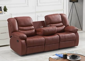 Kinosofa 3-Sitzer mit Tischfunktion & Getränkehalter, Leder Couch, 5116-3-206 - Bild 1 von 12