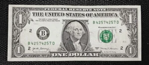Ausgefallene Seriennummer - $1 Schein - 4 PAAR - 4-STELLIGER REPEATER - 2017 - B42574257D - Bild 1 von 4