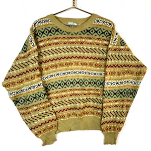 Vintage 1990s Striped Knit Sweater Large Brown Crewneck Pattern - Picture 1 of 3