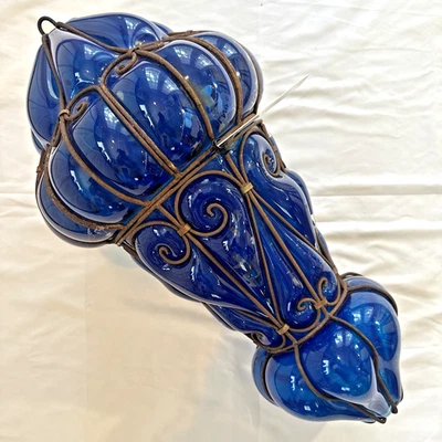 古董埃及新艺术风格手工吹吸顶灯仅 22 英寸高蓝色 — 第 1/4 张图片