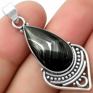 Crown Of Silver Psilomelane - Black Malachite 925 Silver Pendant Jewelry P-1164 - Picture 1 of 5