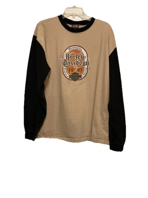 Vintage 90’s Harley Davidson Long Sleeve Size XL  Tan Black Cursive Logo - Image 1 of 4