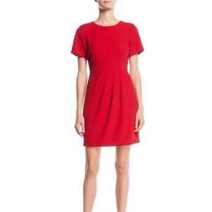 Mini Vestido Club Monaco 6 Rojo Plisado Envolvente Falda Reloj de Arena Mangas Cortas - Imagen 1 de 7