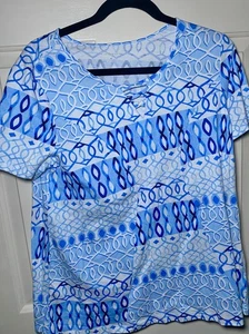 Top estivo Kim Rogers manica corta blu bianco, M - Foto 1 di 3