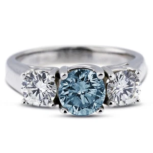 1.45ct Blue I1 Round Natural Certified Diamonds 18k Gold Classic Engagement Ring - Picture 1 of 11