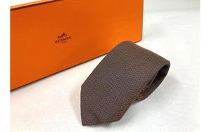 HERMES 100 silk tie brown - Picture 1 of 6