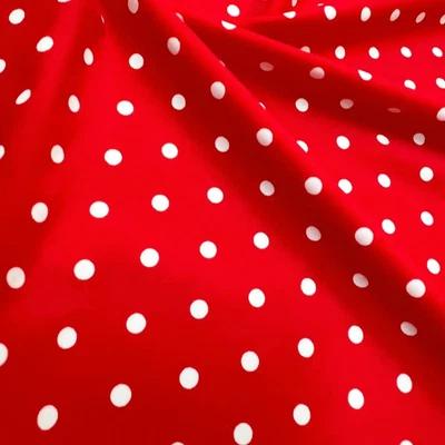 4 way Stretch Fabric Red & White Polka Dots Spandex by Yard for Swimwear - Image 1 of 4