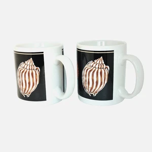 Curzon Mug Cup Set of 2 NEW Seashells White Black Brown Colors 10oz - Picture 1 of 7