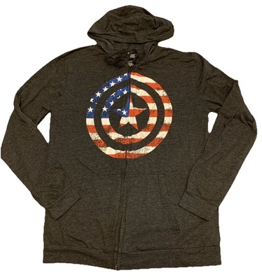Marvel Captain America Hoodie Full Zip Sz Large Avengers Black pockets flag MK - Image 1 of 4