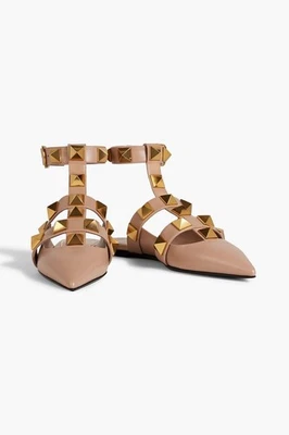 Valentino Beige Cuero Desnudo Rockstud Punta Tobillo Correa Ballet Planos talla 39 Foto 1 de 4