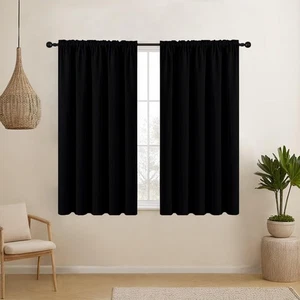Juego de 2 paneles cortinas opacas negras puras de 45 pulgadas de largo, barra de bolsillo habitación Dar... - Imagen 1 de 9