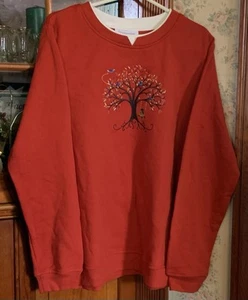 Felpa donna Breckinridge ricamata XL albero con uccellini/gufo arancione bruciato - Foto 1 di 8