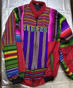 Giacca Bomber Patchwork Vintage Guatemalteca Pezzi Tessuto Colorati Colorblock - Foto 1 di 12