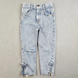 Vintage Jeans Girls Size 5 Blue Distressed Denim Knotted Hem Zipper 90s Pants - Picture 1 of 11