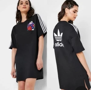 Adidas Originals X Hattie Stewart Trefoil Black Dress Embroidered Eyes Size Larg - Picture 1 of 6