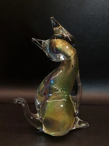 Vintage Murano Sommerso Italian Art Glass 9" Cat Figurine Gold Dust Flecks Italy - Picture 1 of 6