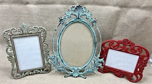 Vintage Konvolut 3 Bilderrahmen aus Metallguss mit Glas - Bild 1 von 15