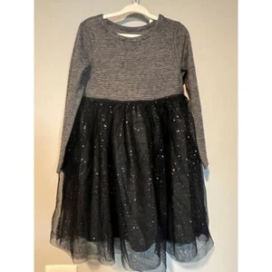 Nuevo con etiquetas Vestido Suéter de Tul Brillante Manga Larga a Rayas Negro 3T Cat & Jack Niñas - Imagen 1 de 7
