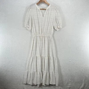 Tommy Hilfiger Dress Womens 8 White Striped Seersucker Maxi Cottagecore Country - Picture 1 of 12