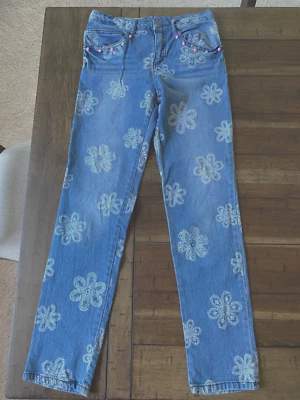 Disney D-Signed Blue Denim Jeans w/ Floral Pattern - Girl's Size L — 第 1/4 张图片