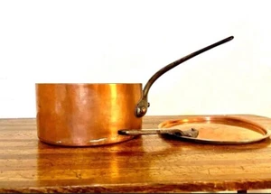 Antiker französischer KUPFER Topf & Lutscherdeckel mit schmiedeeisernen Griffen, groß/schwer - Bild 1 von 8