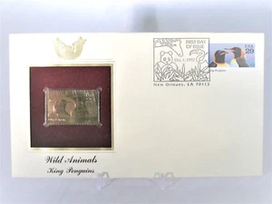 22KT Gold US Stamp Replica Wild Animals King Penguins FDI FDC October 1, 1992  - Picture 1 of 4