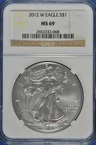 2012 W Burnished $1 Silver Eagle NGC MS 69 (Brown Label) - Picture 1 of 2