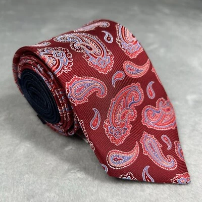 Corbata para hombre ROUNDTREE & YORKE 100 % seda roja y azul cachemira hecha en EE. UU. 58" X 3" Foto 1 de 4
