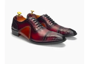 Men's Handmade Genuine Leather Oxford Slip On Dress Shoes | Fancy Summer Shoes - Picture 1 of 6