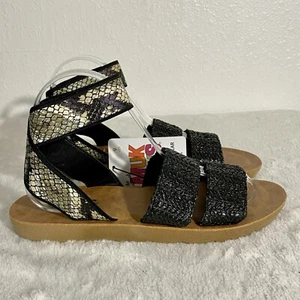 NEW Muk Luks About Me Ankle Strap Sandals Women’s Size 9 Black Snakeskin Print - Picture 1 of 9