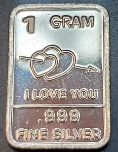 I Love You 1 Gram Silver Bar - Picture 1 of 2